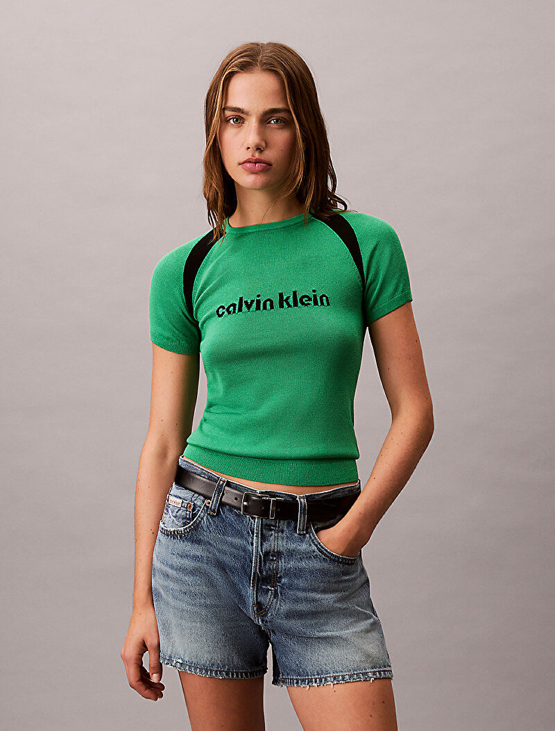 Calvin Klein Yeşil Renkli Kadın Liquid Shine Sculpt Kazak