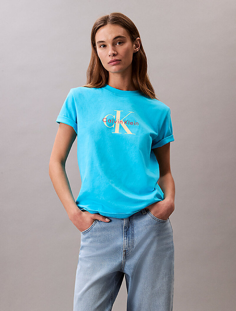 Calvin Klein Mavi Renkli Kadın Hero Classic Mono T-shirt
