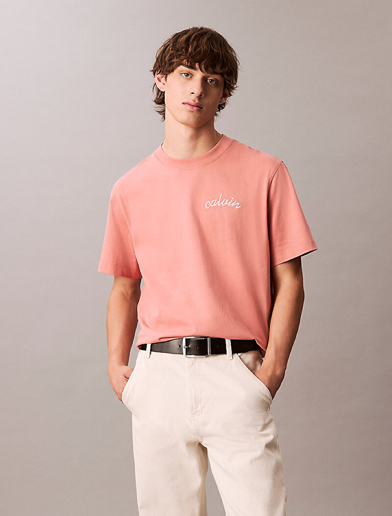 Calvin Klein Pembe Renkli Erkek Left Chest Chain T-shirt
