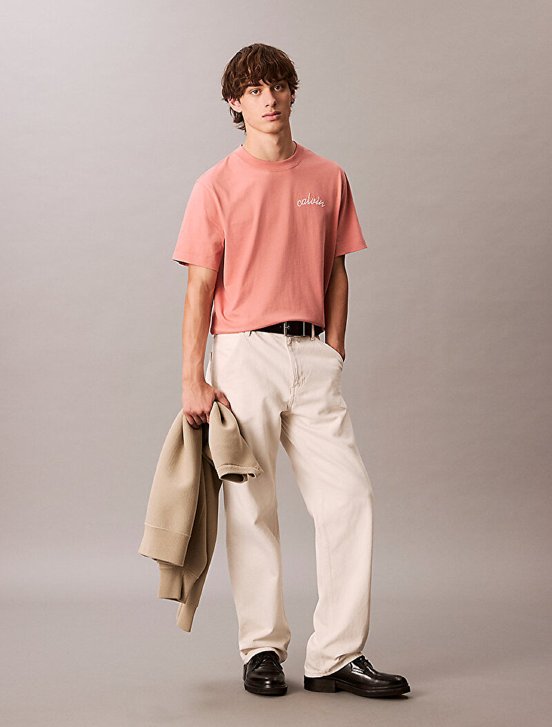 Calvin Klein Pembe Renkli Erkek Left Chest Chain T-shirt