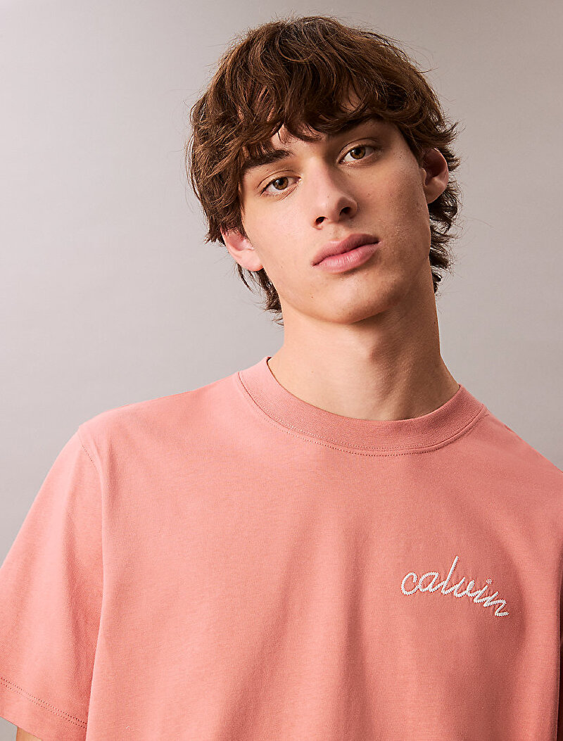 Calvin Klein Pembe Renkli Erkek Left Chest Chain T-shirt