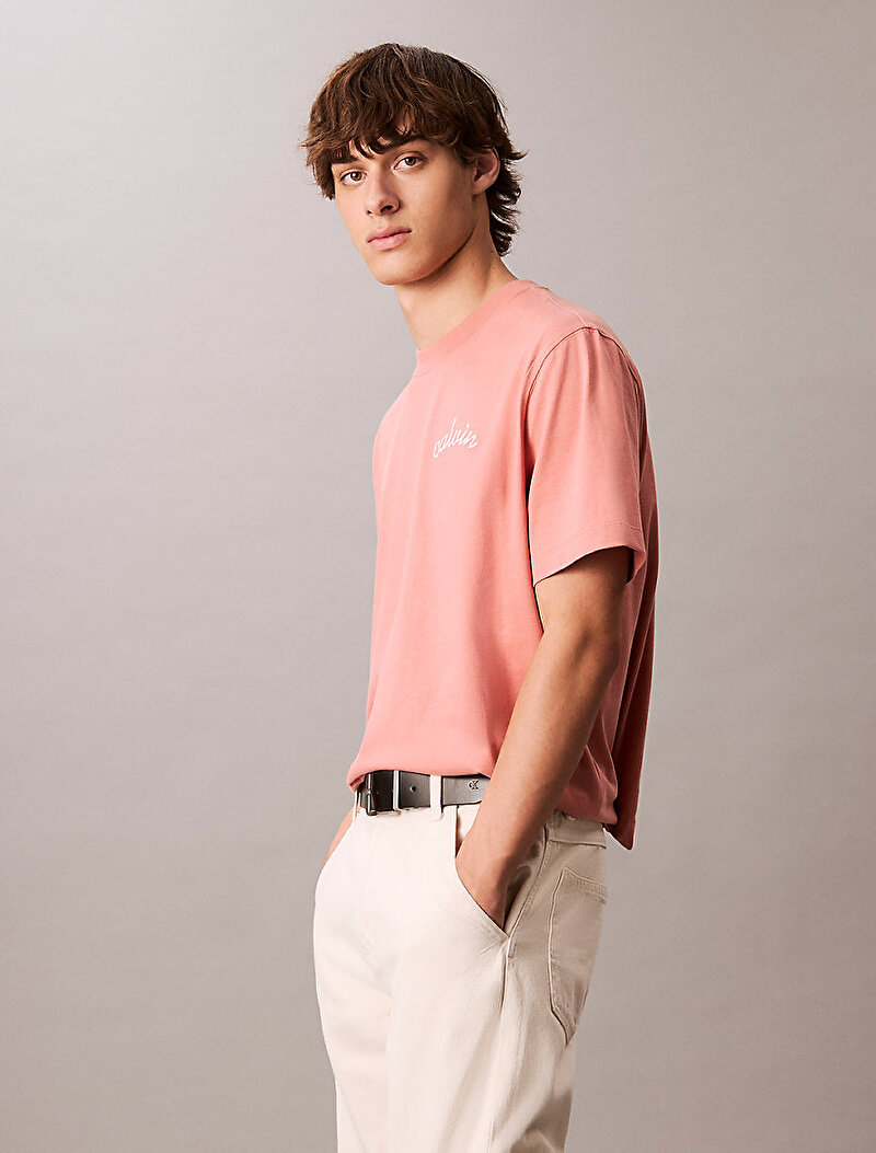 Calvin Klein Pembe Renkli Erkek Left Chest Chain T-shirt