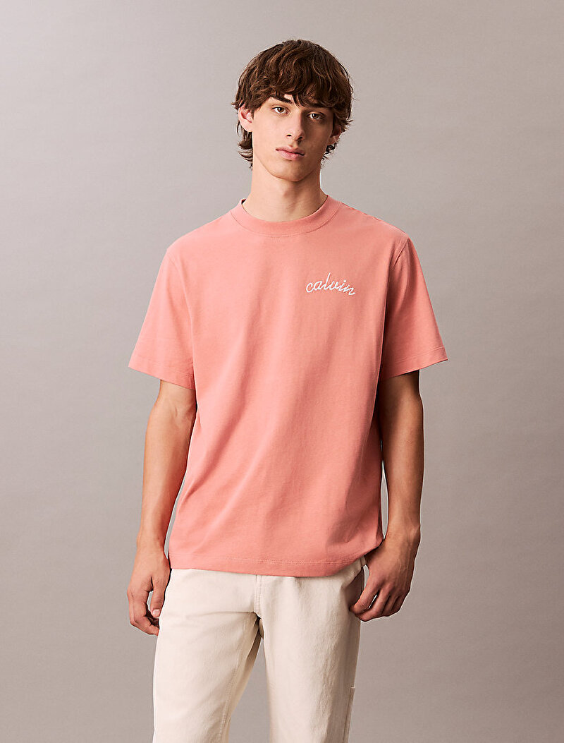 Calvin Klein Pembe Renkli Erkek Left Chest Chain T-shirt