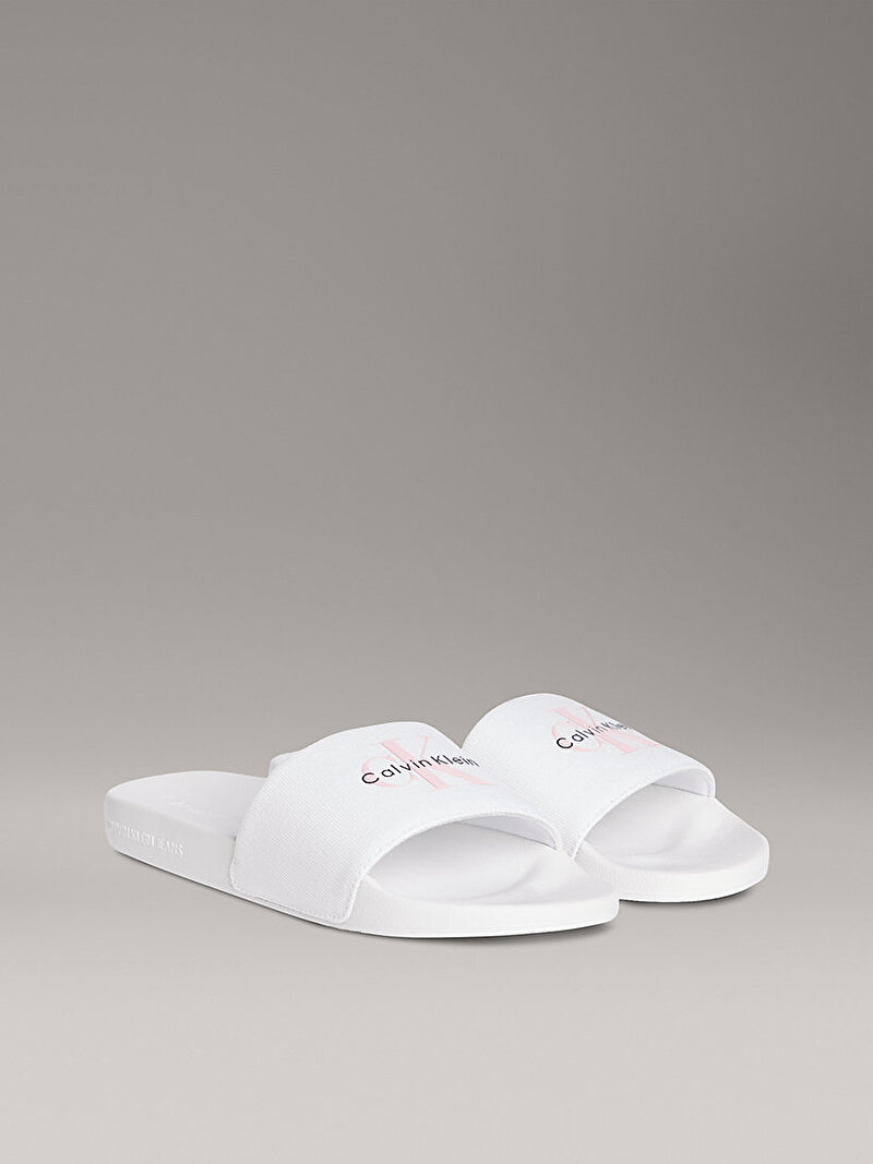 Calvin Klein Beyaz Renkli Kadın Monogram Plaj Terliği