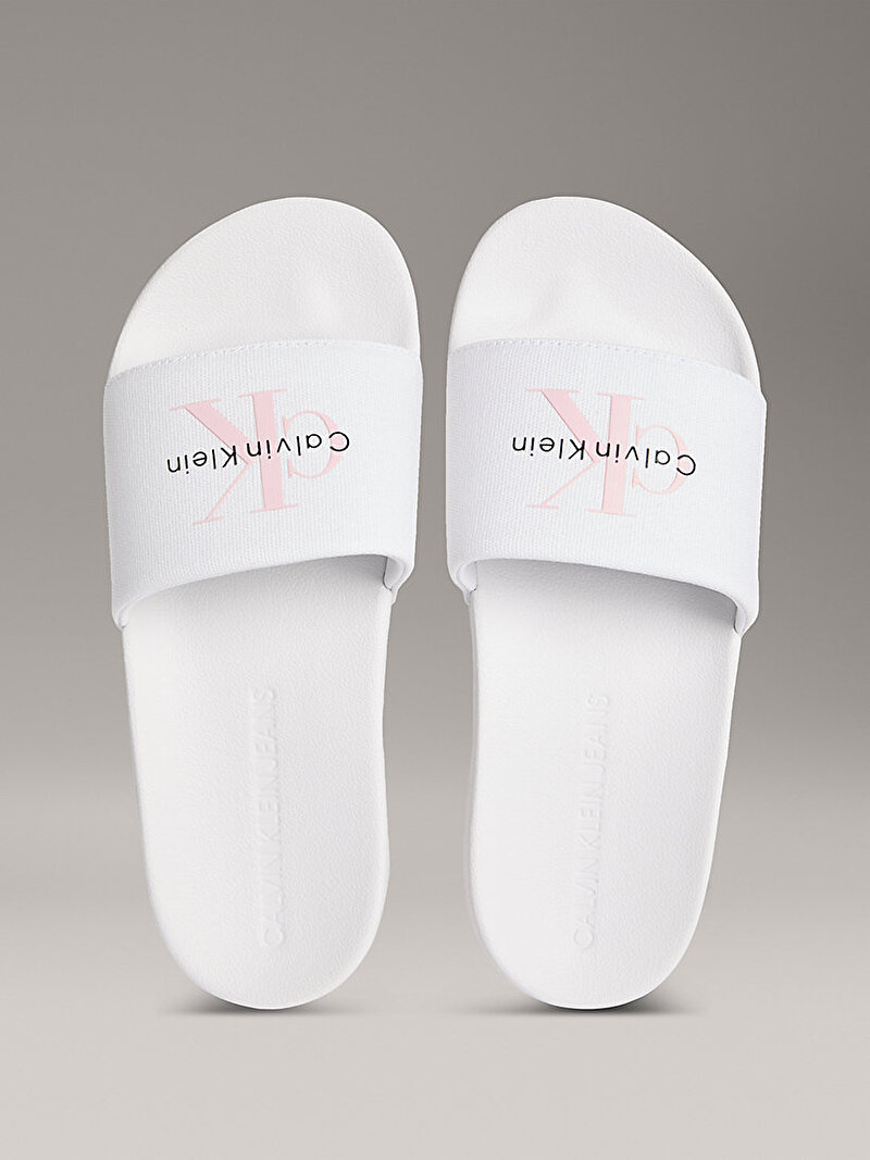 Calvin Klein Beyaz Renkli Kadın Monogram Plaj Terliği