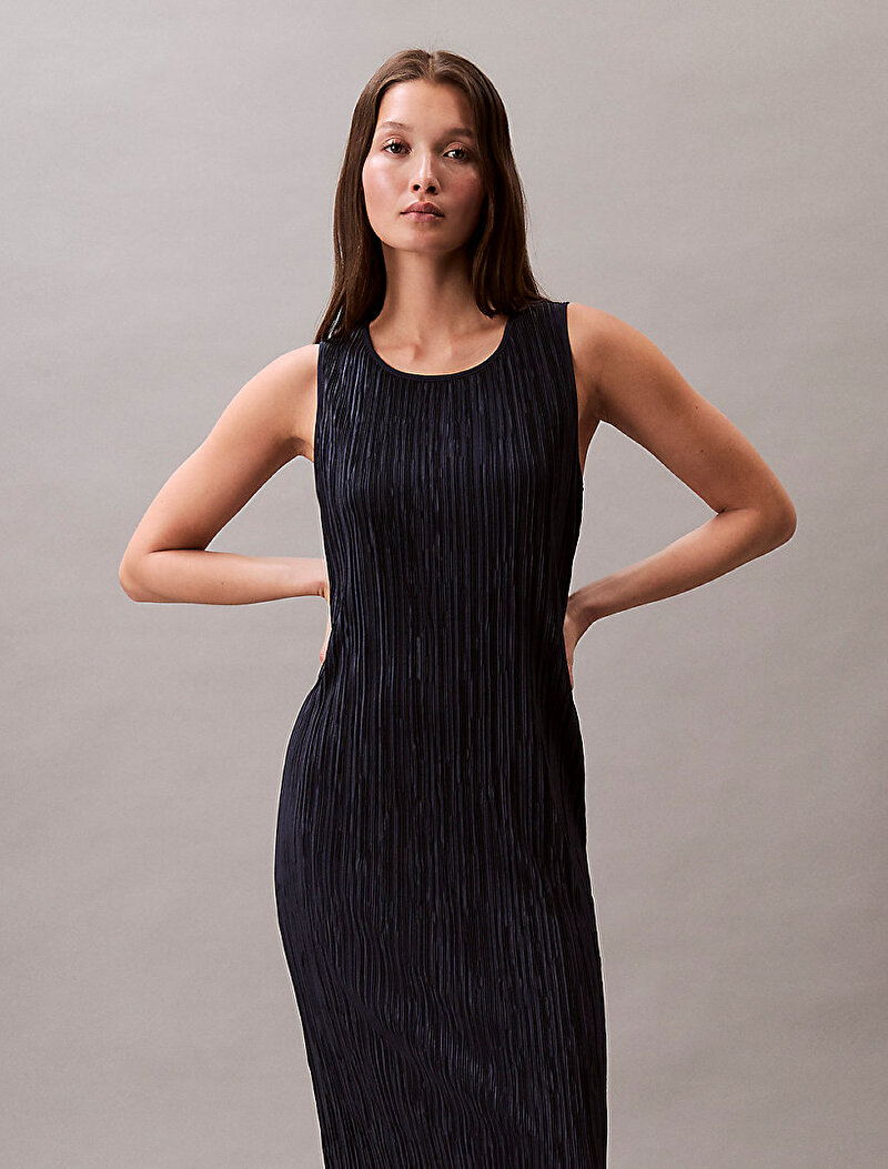 Calvin Klein Lacivert Renkli Kadın Plisse Midi Elbise