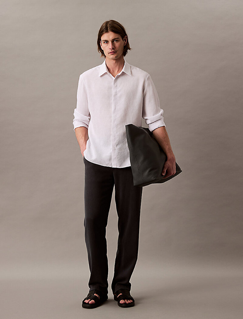 Calvin Klein Beyaz Renkli Erkek Linen Easy Gömlek