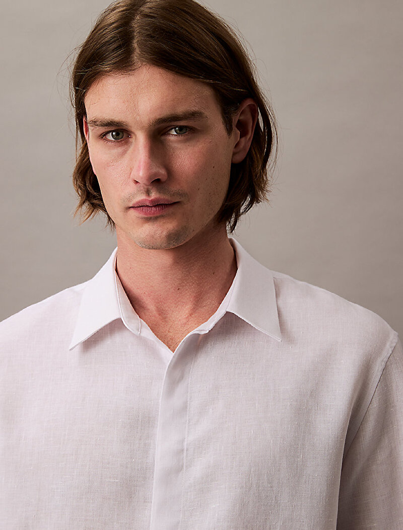 Calvin Klein Beyaz Renkli Erkek Linen Easy Gömlek