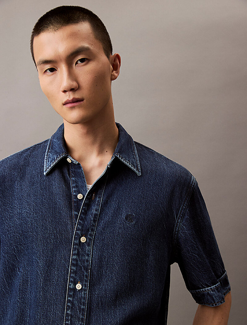 Calvin Klein Lacivert Renkli Erkek Dark Eclipse Tencel Gömlek