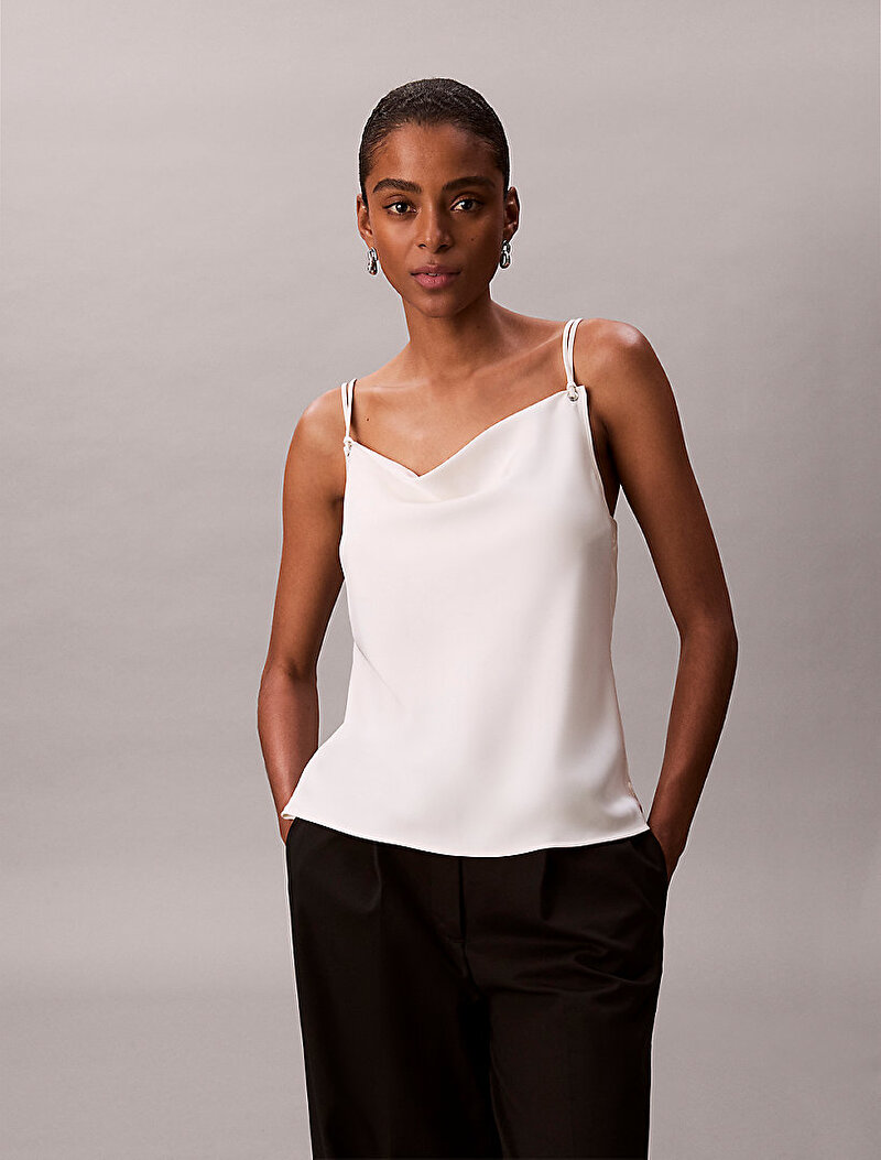 Calvin Klein Beyaz Renkli Kadın Matte Shine Button Gömlek