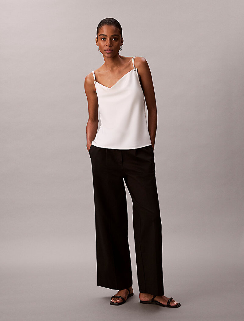 Calvin Klein Beyaz Renkli Kadın Matte Shine Button Gömlek