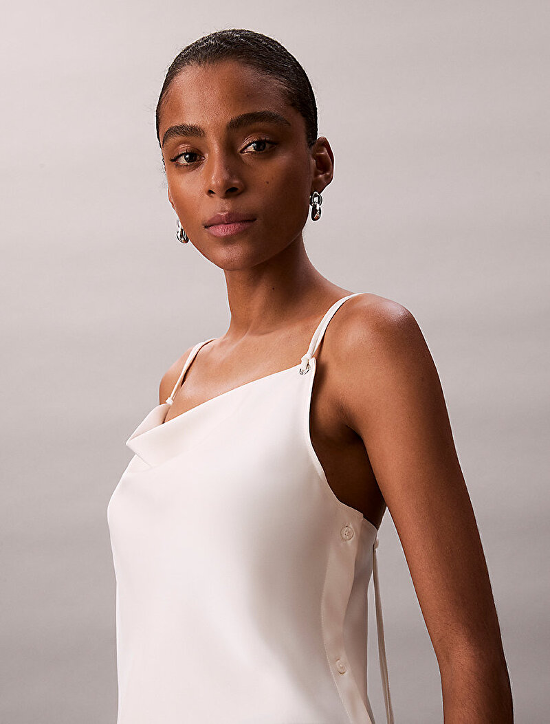 Calvin Klein Beyaz Renkli Kadın Matte Shine Button Gömlek