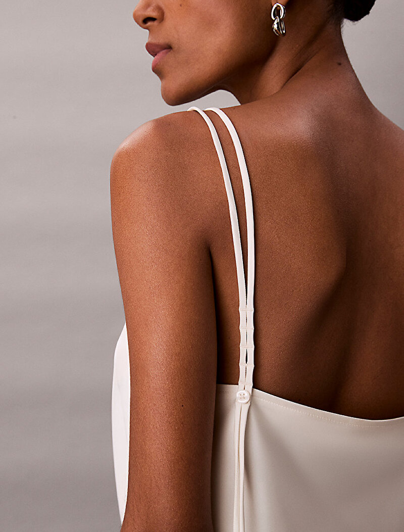 Calvin Klein Beyaz Renkli Kadın Matte Shine Button Gömlek