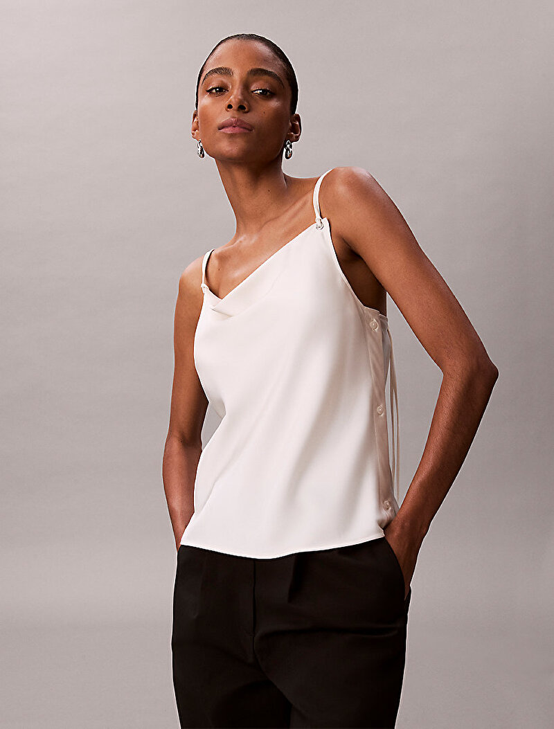 Calvin Klein Beyaz Renkli Kadın Matte Shine Button Gömlek