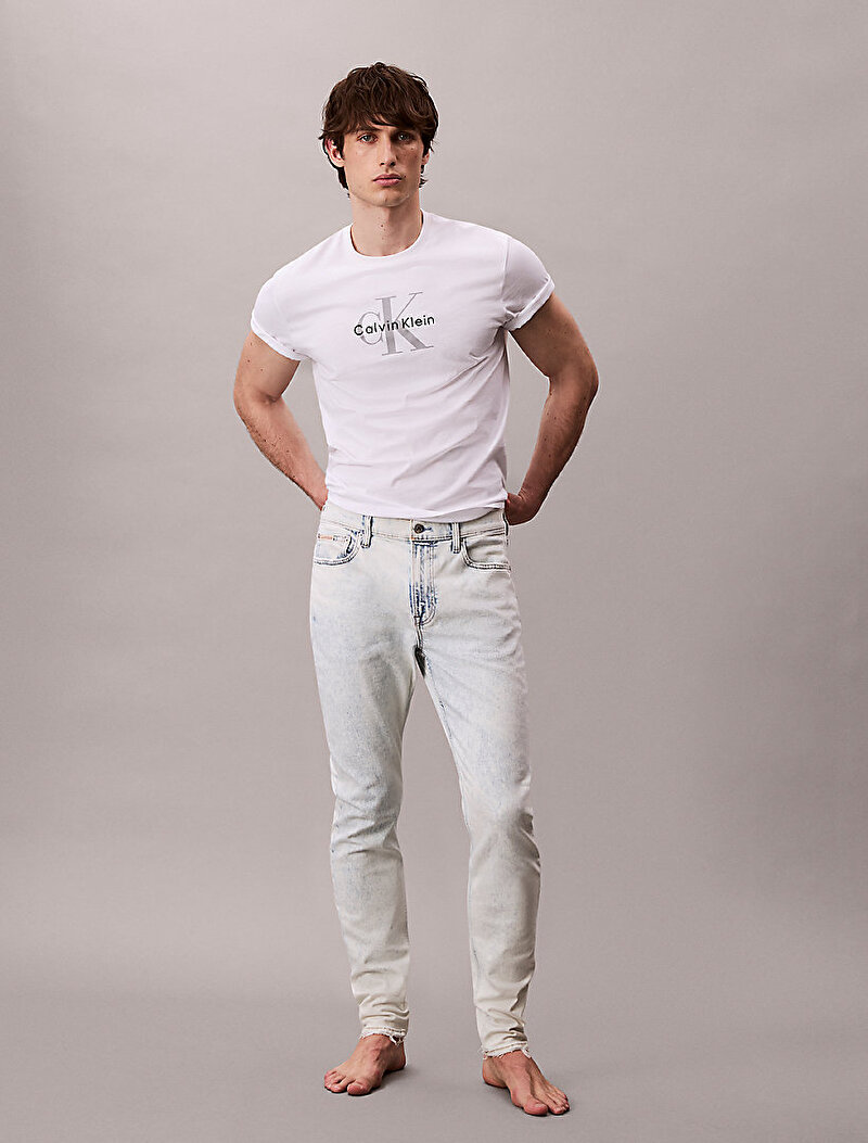 Calvin Klein Beyaz Renkli Erkek Slim Taper Jean Pantolon
