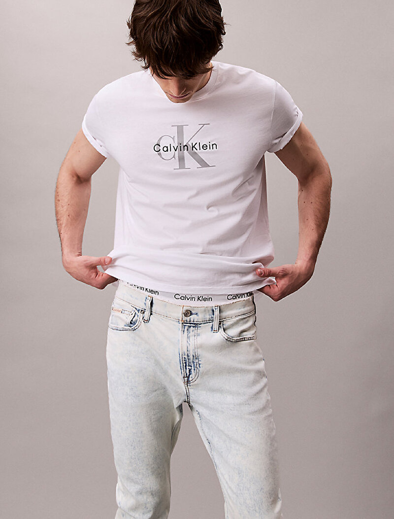 Calvin Klein Beyaz Renkli Erkek Slim Taper Jean Pantolon