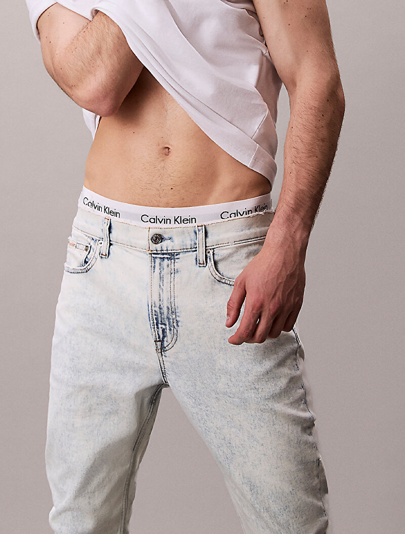 Calvin Klein Beyaz Renkli Erkek Slim Taper Jean Pantolon