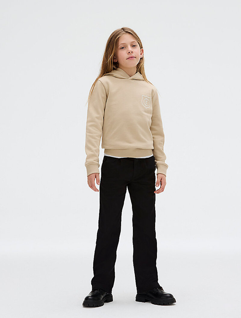 Calvin Klein Bej Renkli Erkek Çocuk Crest Logo Terry Hoodie