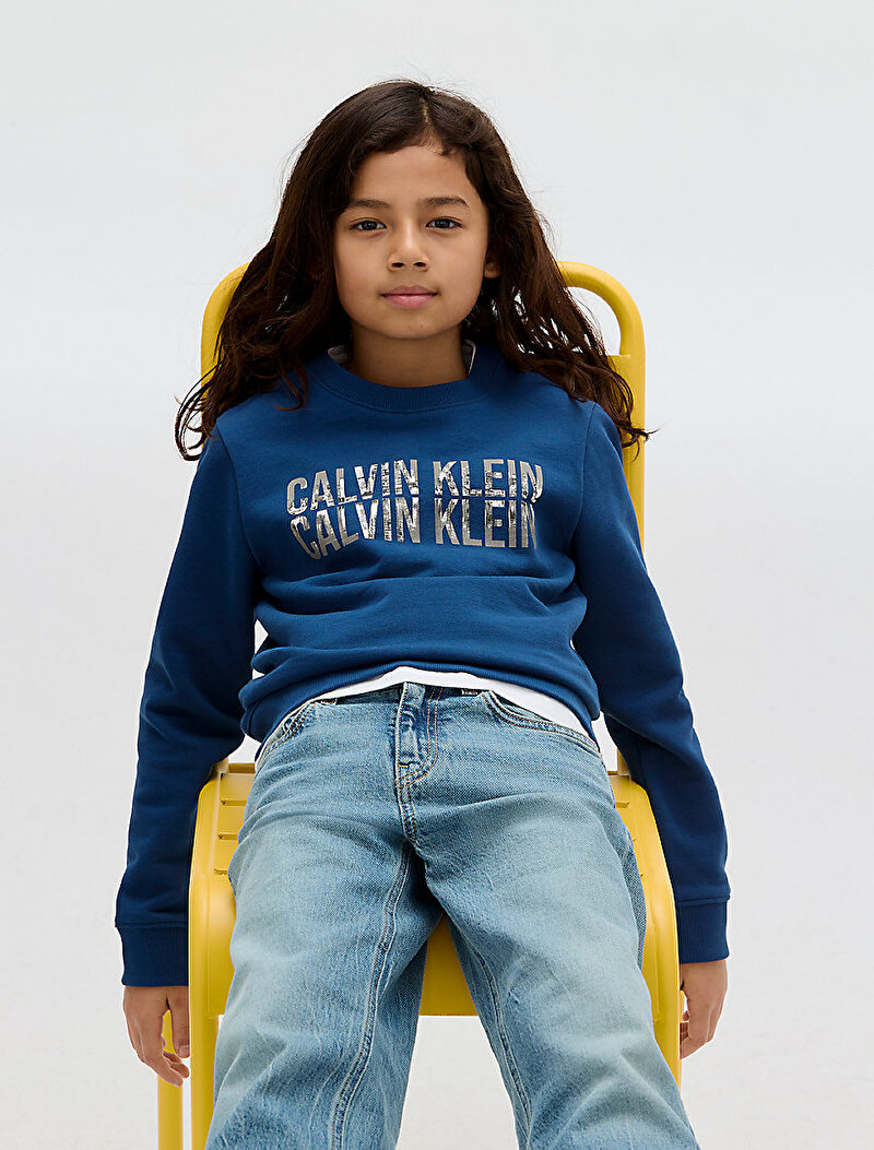 Calvin Klein Mavi Renkli Erkek Çocuk Terry Seasonal Logo Sweatshirt