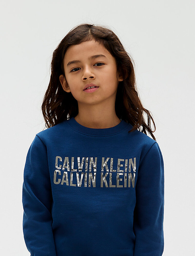 Calvin Klein Mavi Renkli Erkek Çocuk Terry Seasonal Logo Sweatshirt