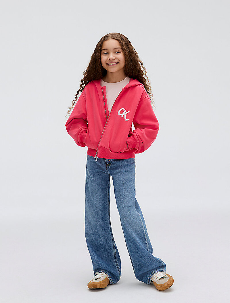 Calvin Klein Pembe Renkli Kız Çocuk Terry Zip Up Hoodie