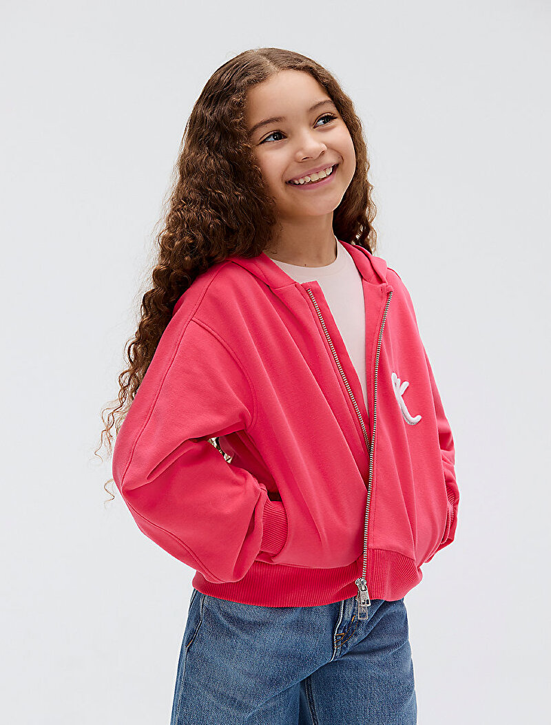 Calvin Klein Pembe Renkli Kız Çocuk Terry Zip Up Hoodie