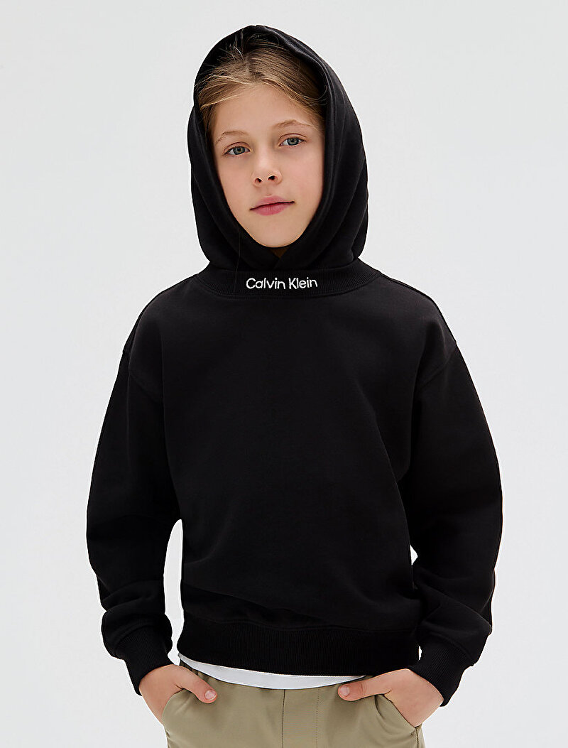 Calvin Klein Siyah Renkli Erkek Çocuk Neck Embro Logo Sweatshirt