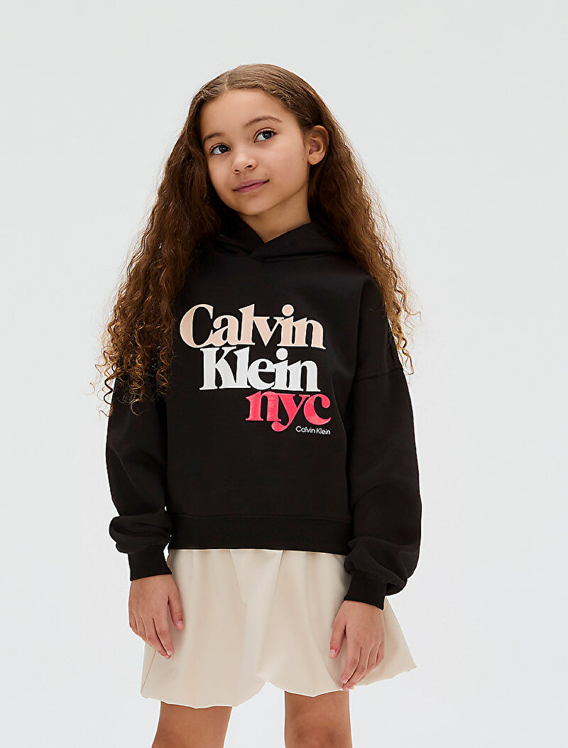 Calvin Klein Siyah Renkli Kız Çocuk Pearl Signature Terry Sweatshirt