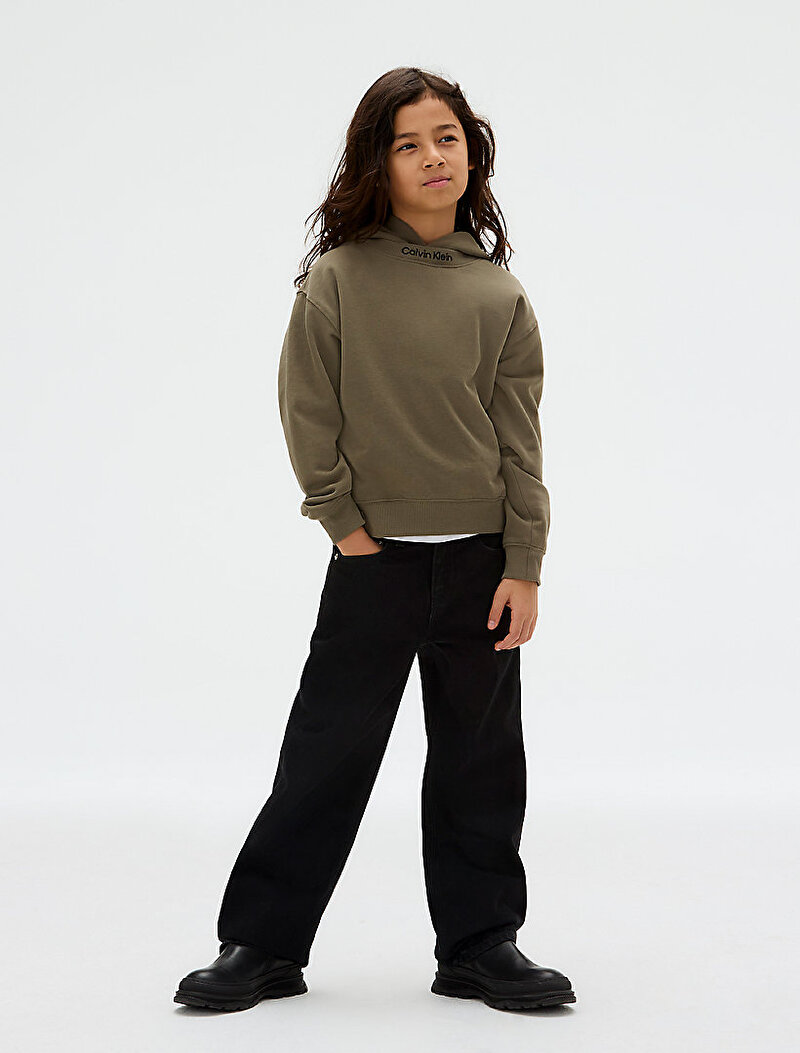 Calvin Klein Yeşil Renkli Erkek Çocuk Neck Embro Logo Sweatshirt