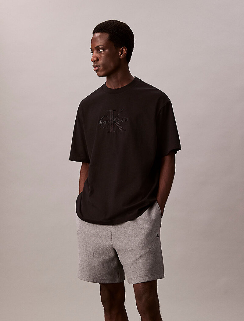 Calvin Klein Gri Renkli Erkek Premium Terry Monogram Şort