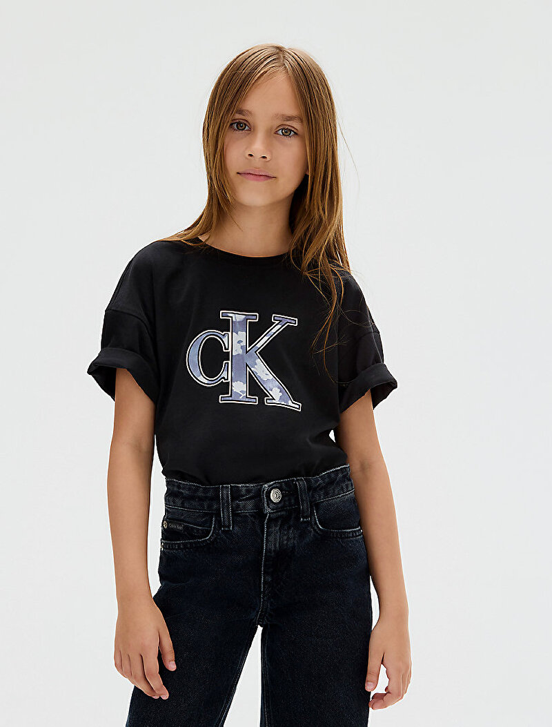 Calvin Klein Siyah Renkli Kız Çocuk Filed in Monologo T-shirt