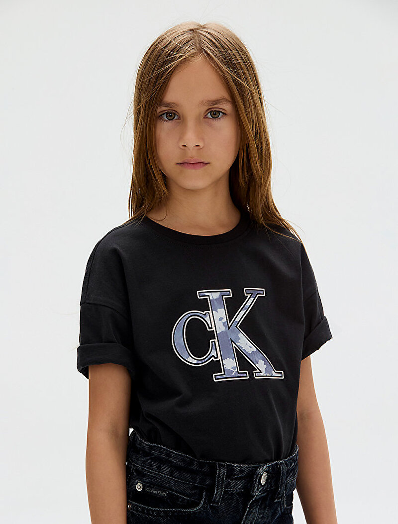 Calvin Klein Siyah Renkli Kız Çocuk Filed in Monologo T-shirt