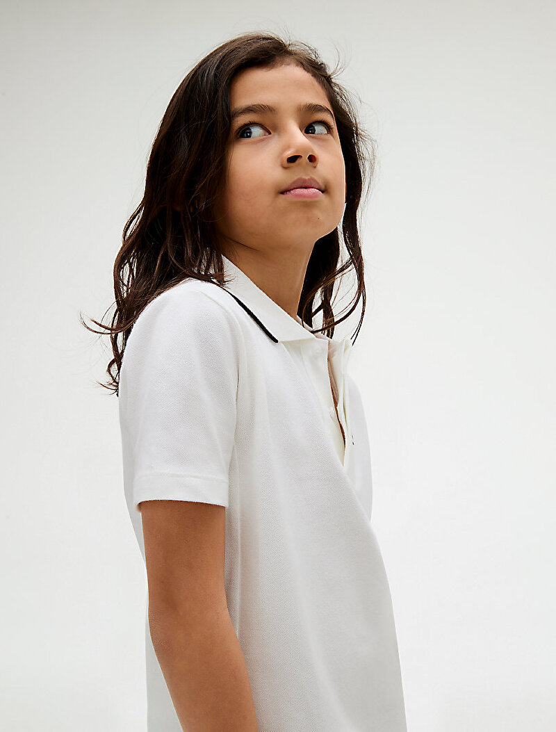 Calvin Klein Beyaz Renkli Erkek Çocuk Embro CK Logo Pique Polo T-shirt