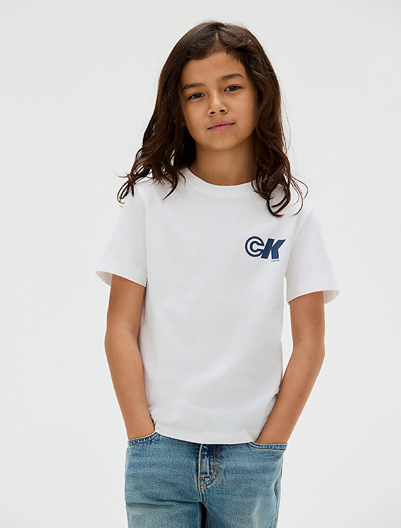 Calvin Klein Beyaz Renkli Erkek Çocuk Seasonal CK Regular T-shirt