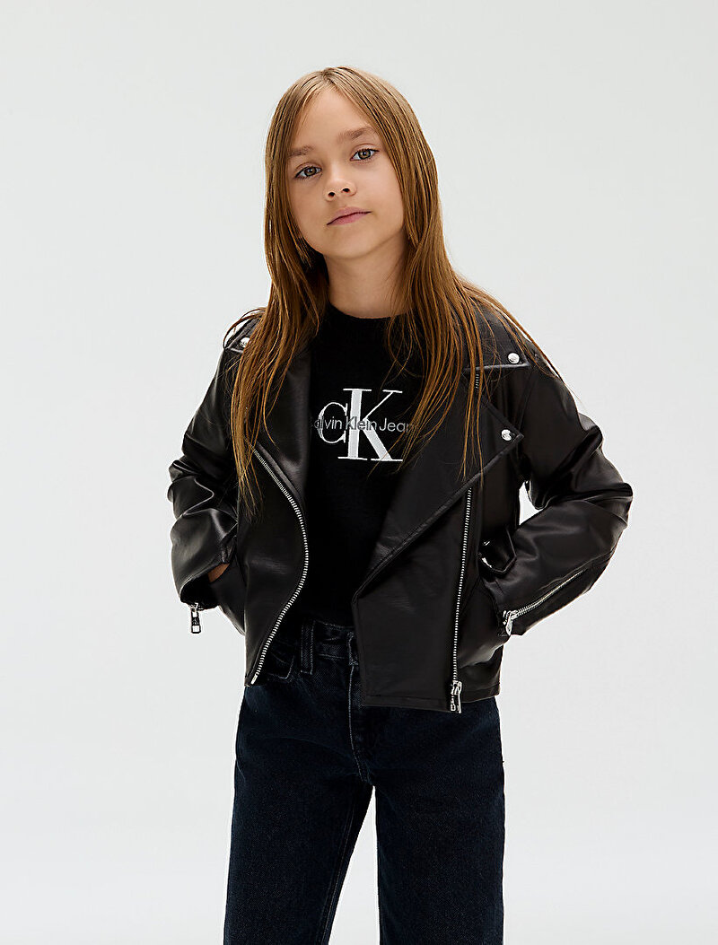 Calvin Klein Siyah Renkli Kız Çocuk Suni Deri Biker Ceket
