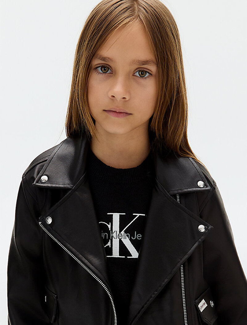 Calvin Klein Siyah Renkli Kız Çocuk Suni Deri Biker Ceket