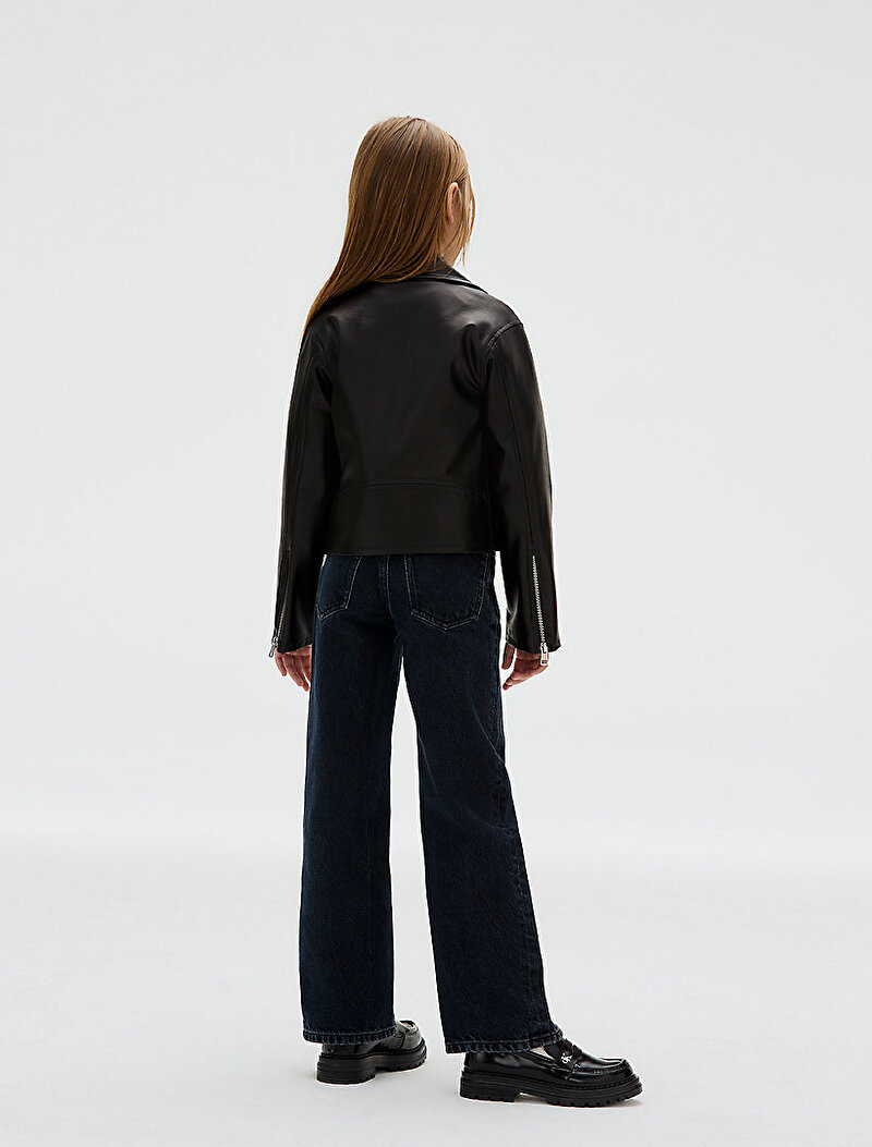 Calvin Klein Siyah Renkli Kız Çocuk Suni Deri Biker Ceket