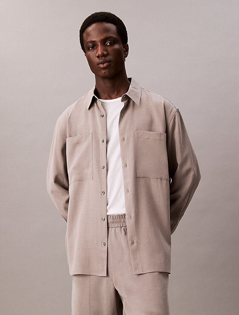 Calvin Klein Bej Renkli Erkek Drapey Relaxed Gömlek