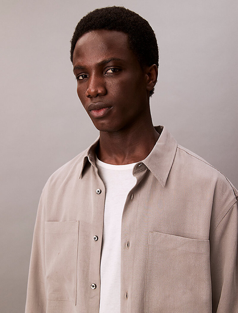 Calvin Klein Bej Renkli Erkek Drapey Relaxed Gömlek