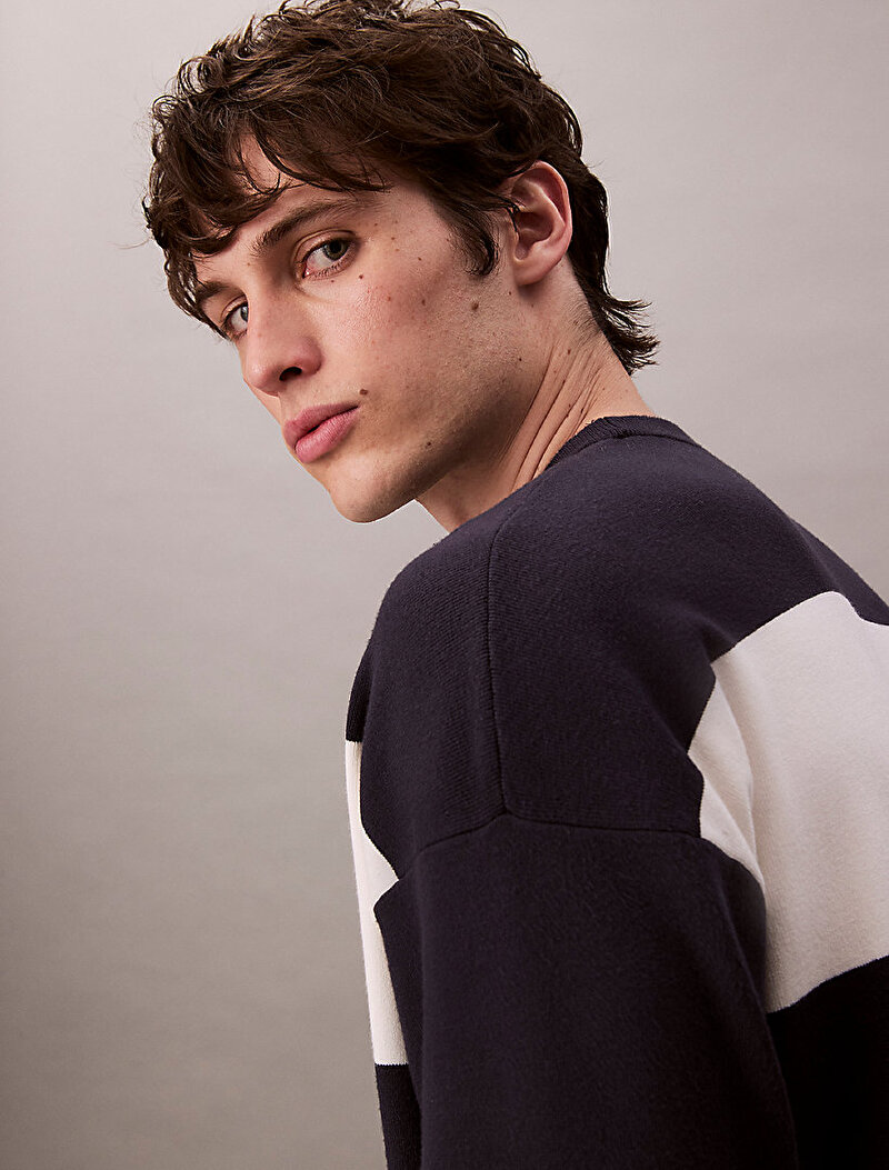 Calvin Klein Lacivert Renkli Erkek Striped Snowy Kazak