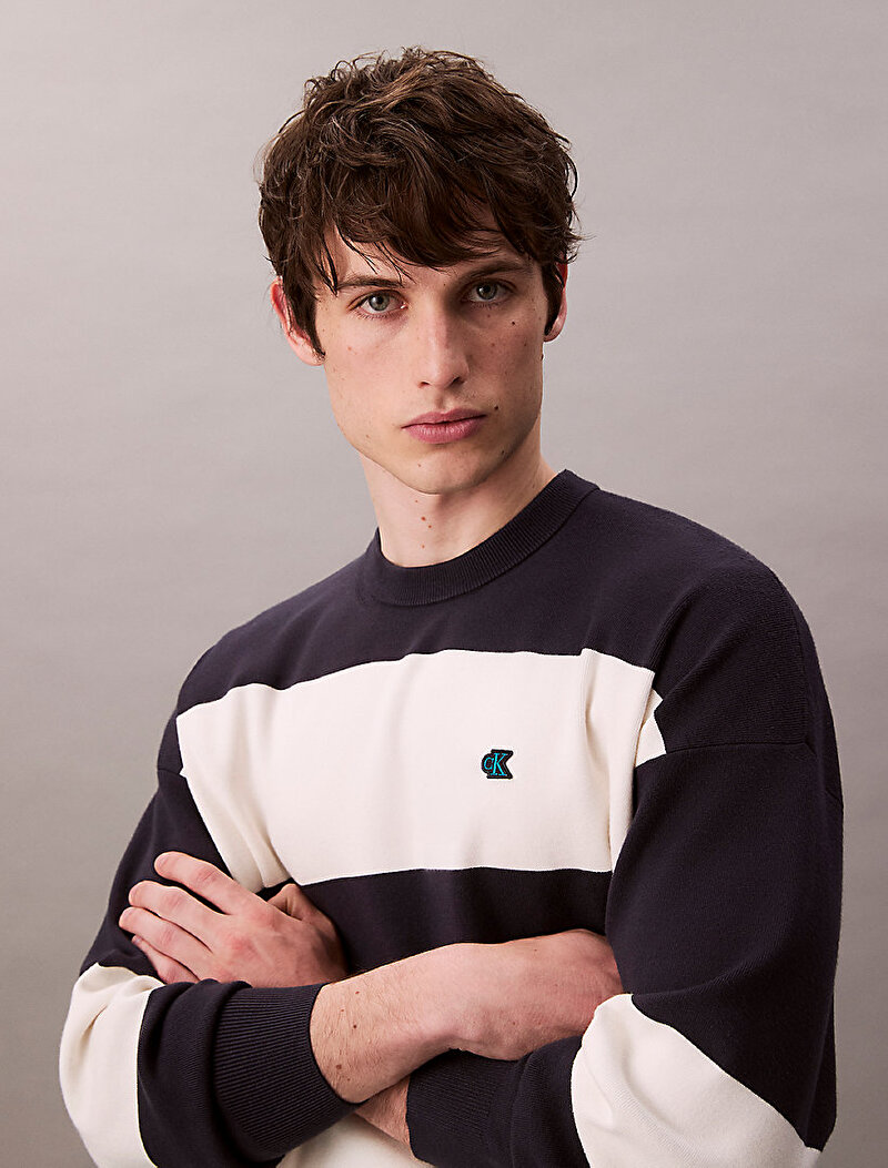 Calvin Klein Lacivert Renkli Erkek Striped Snowy Kazak