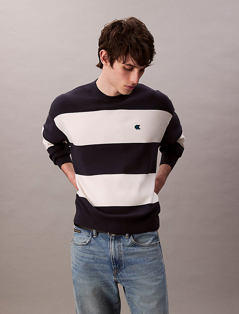 Calvin Klein Lacivert Renkli Erkek Striped Snowy Kazak