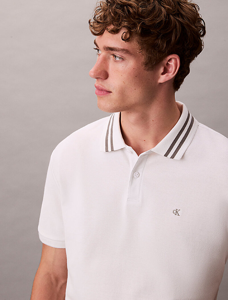 Calvin Klein Beyaz Renkli Erkek Monogrom Polo T-shirt