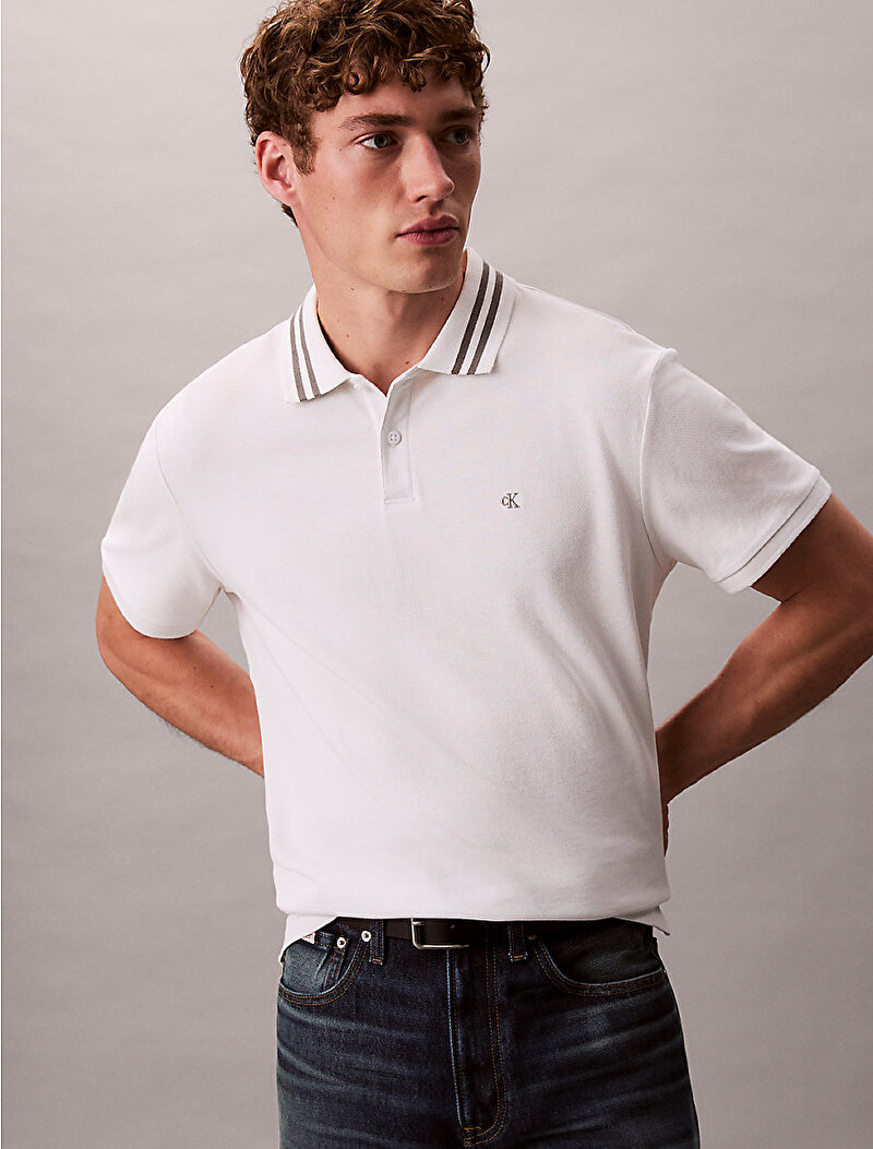 Calvin Klein Beyaz Renkli Erkek Monogrom Polo T-shirt