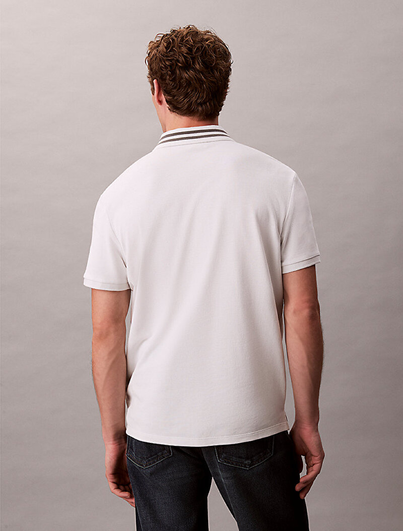 Calvin Klein Beyaz Renkli Erkek Monogrom Polo T-shirt