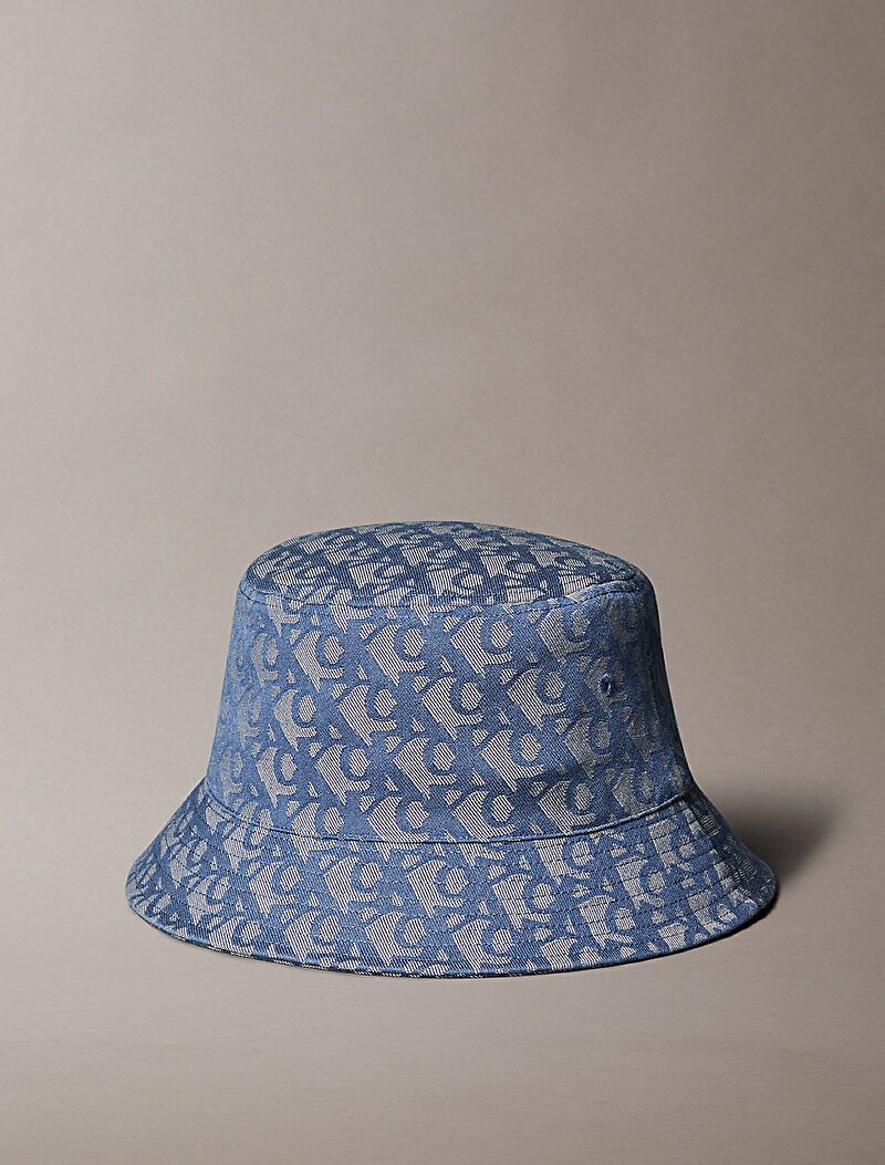 Calvin Klein Mavi Renkli Kadın Lologo Jacquard Bucket Şapka
