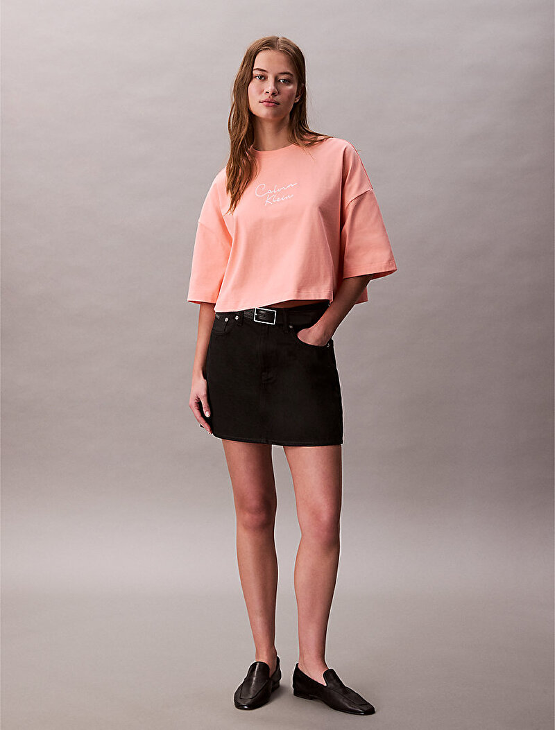 Calvin Klein Turuncu Renkli Kadın Crop Boxy Chain T-shirt