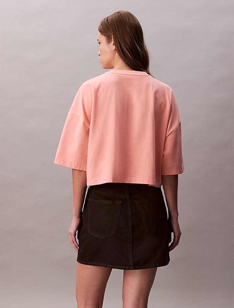 Calvin Klein Turuncu Renkli Kadın Crop Boxy Chain T-shirt