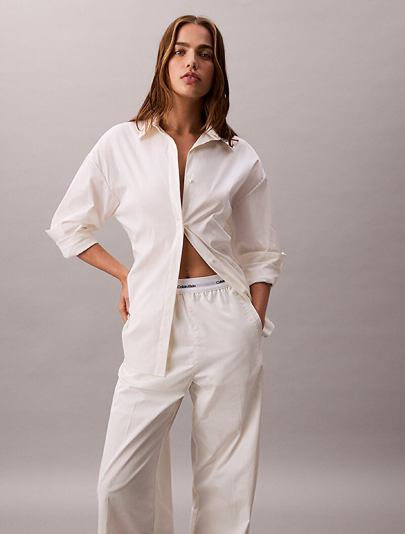 Calvin Klein Beyaz Renkli Kadın Logo Relaxed Pantolon