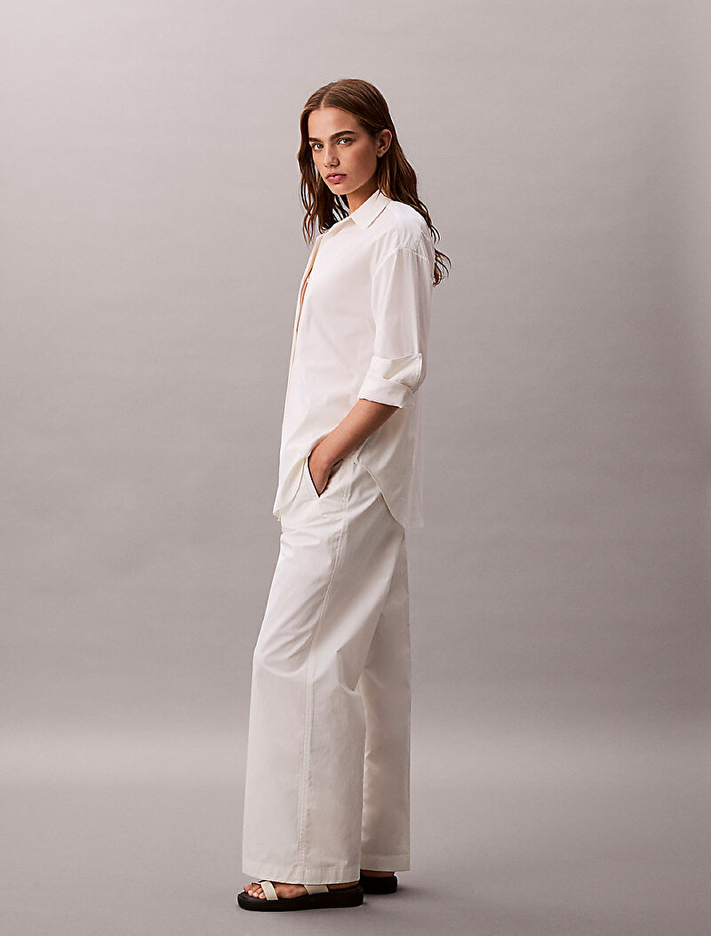 Calvin Klein Beyaz Renkli Kadın Logo Relaxed Pantolon